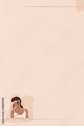 Female fashionista on beige banner vector