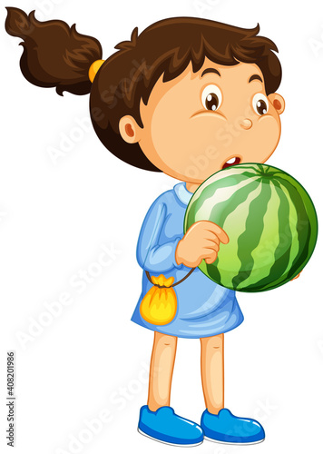 Happy girl holding watermelon