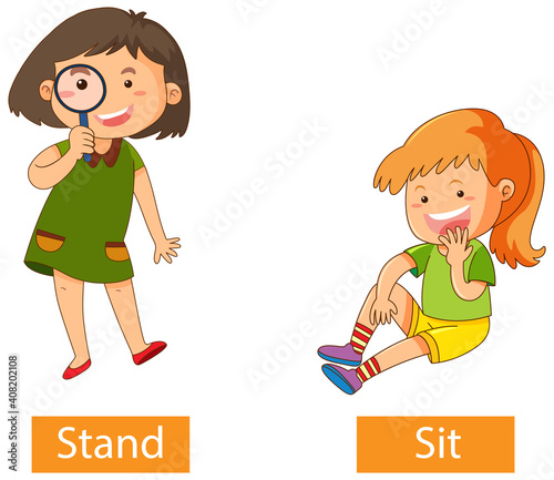 Opposite verb words with stand and sit