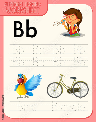 Alphabet tracing worksheet with letter and vocabulary
