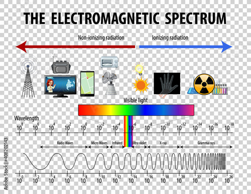 Science Electromagnetic Spectrum diagram on transparent background