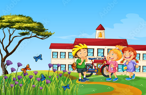 Happy kids playing outdoor nature