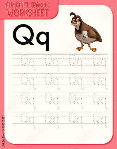 Alphabet tracing worksheet with letter Q and q