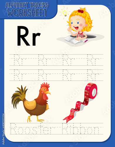 Alphabet tracing worksheet with letter R and r