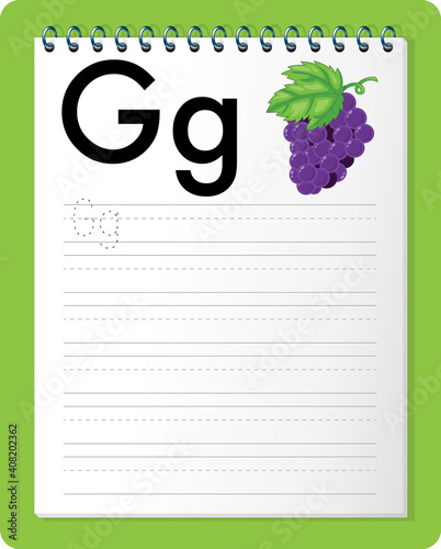 Alphabet tracing worksheet with letter G and g