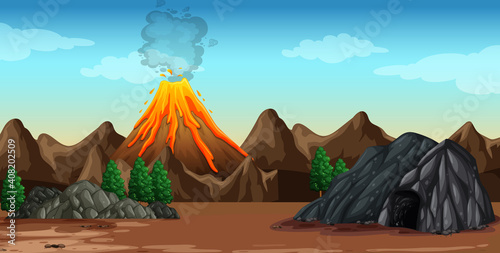Volcano eruption in nature scene