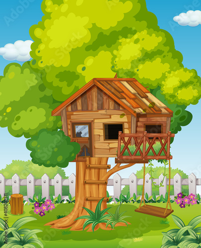 Tree house in the park scene