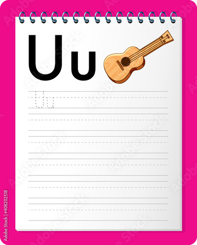 Alphabet tracing worksheet with letter U and u