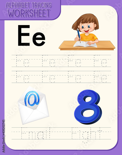 Alphabet tracing worksheet with letter and vocabulary