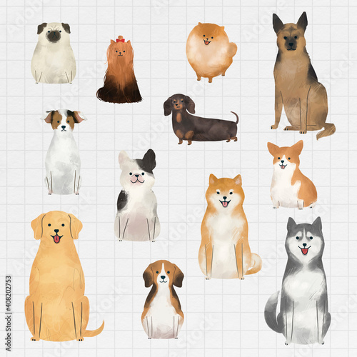 Friendly dog watercolor painting collection vector