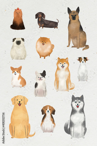 Friendly dog watercolor painting collection vector