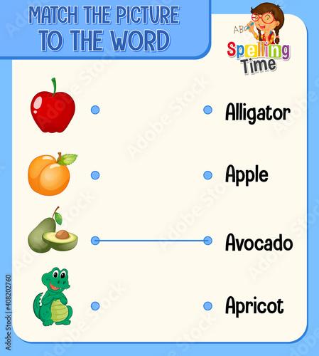 Word to picture matching worksheet for children