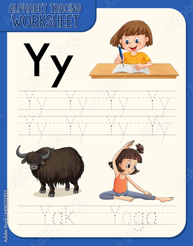 Alphabet tracing worksheet with letter Y and y
