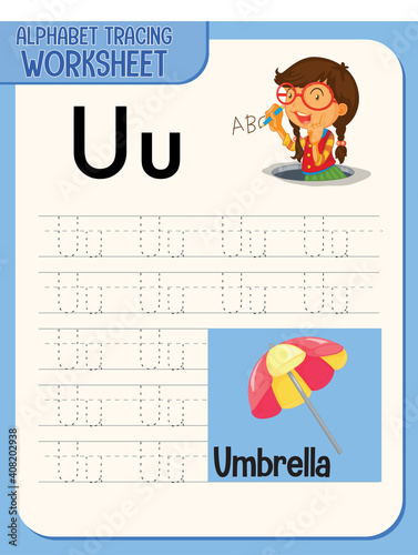Alphabet tracing worksheet with letter and vocabulary