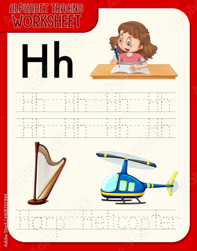 Alphabet tracing worksheet with letter and vocabulary
