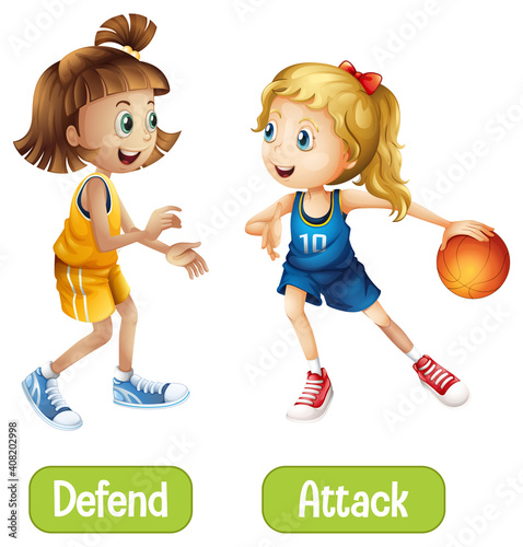 Opposite words with defend and attack