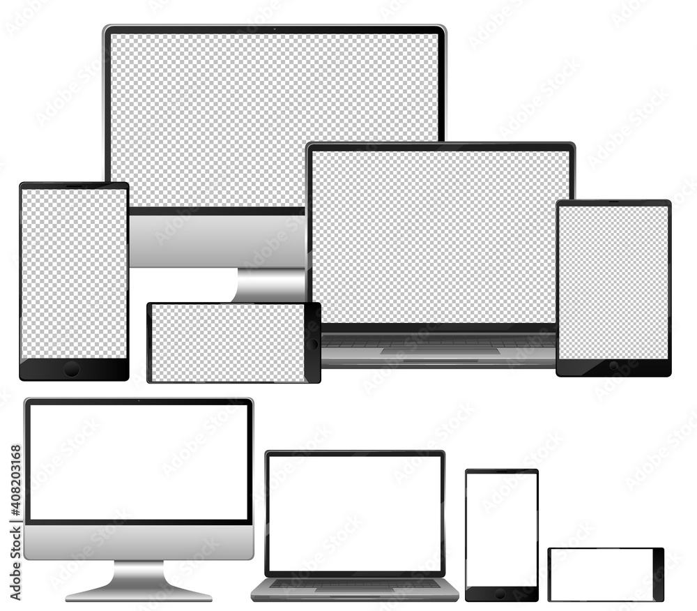 Set of electronic devices on white background Set of electronic devices on white background