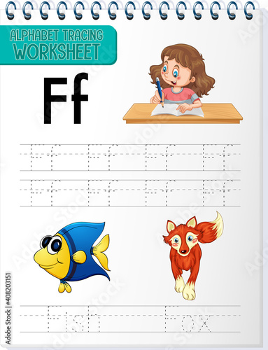 Alphabet tracing worksheet with letter and vocabulary