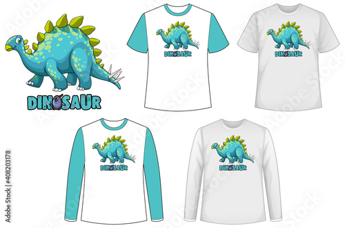 Set of different types of shirt in dinosaur theme with dinosaur logo