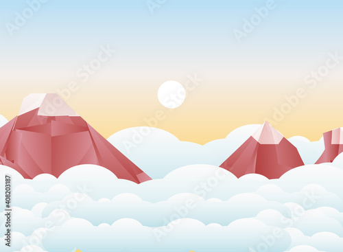 Polygonal landscape of mountains with snow and clouds vector design © djvstock