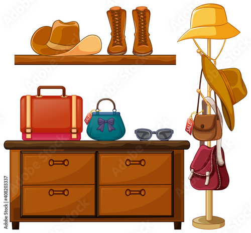 Outfit accessories object display on white background