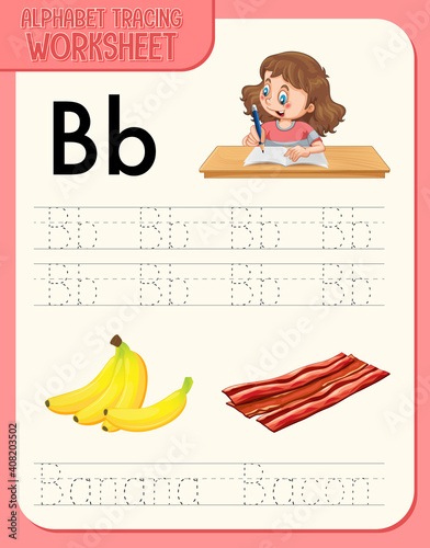 Alphabet tracing worksheet with letter and vocabulary