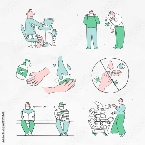 Coronavirus pandemic character set vector