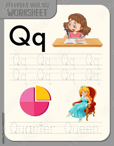 Alphabet tracing worksheet with letter Q and q
