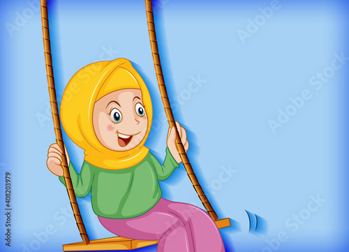 Happy muslim girl sit on swing