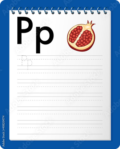 Alphabet tracing worksheet with letter P and p