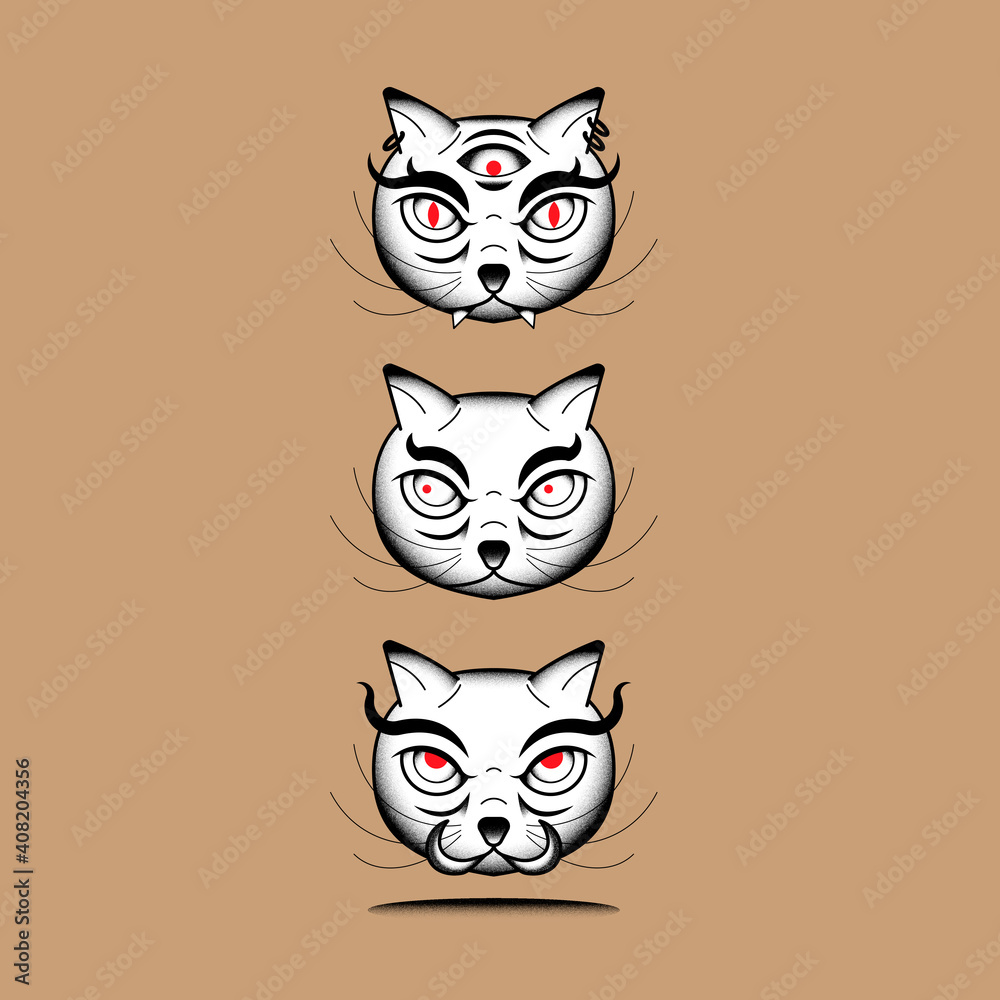 Bakeneko Japanese monster cat element on a brown background vector