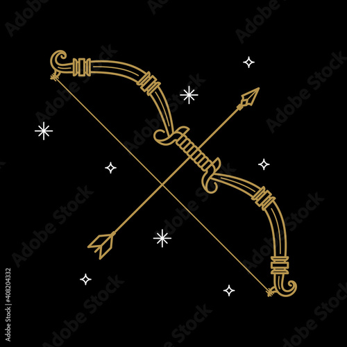 Gold Sagittarius astrological sign on a black background vector
