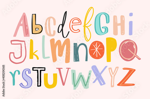 Alphabets hand drawn doodle style set vector