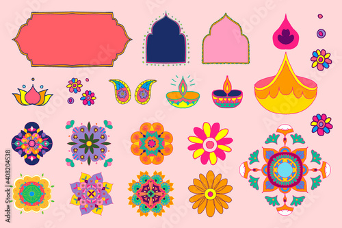 Diwali Indian rangoli vector illustration set