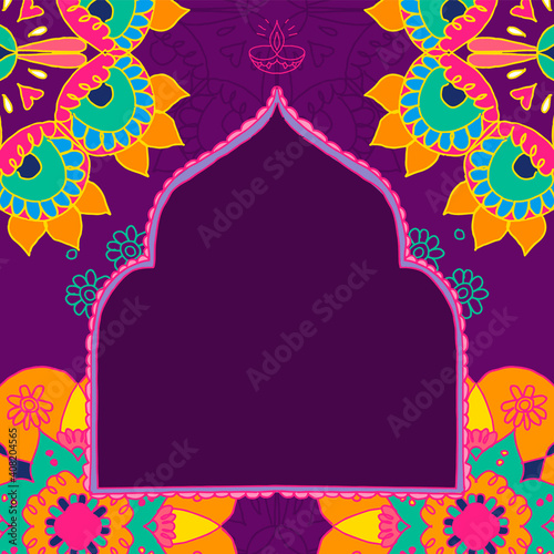 Diwali festival rangoli Indian vector frame