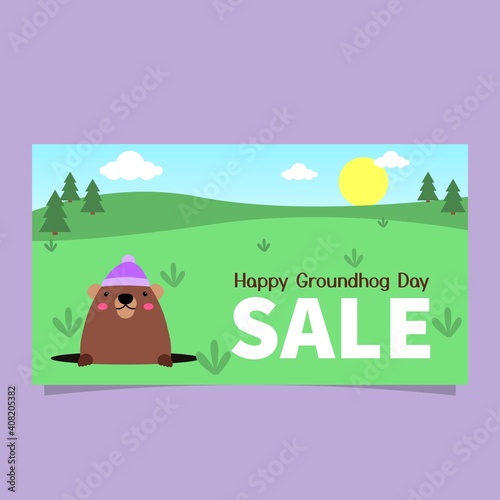 Happy Groundhog Day celebration design with cute groundhog. ready to use, for banner, website, printing promotion