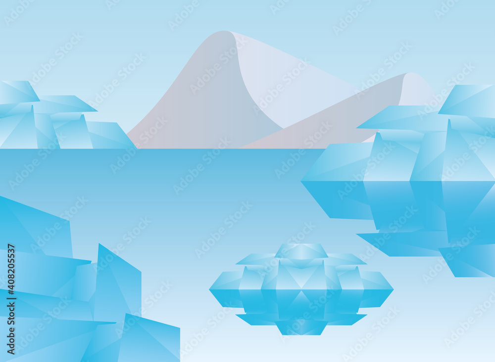 Polygonal landscape of winter icebergs vector design Polygonal landscape of winter icebergs vector design