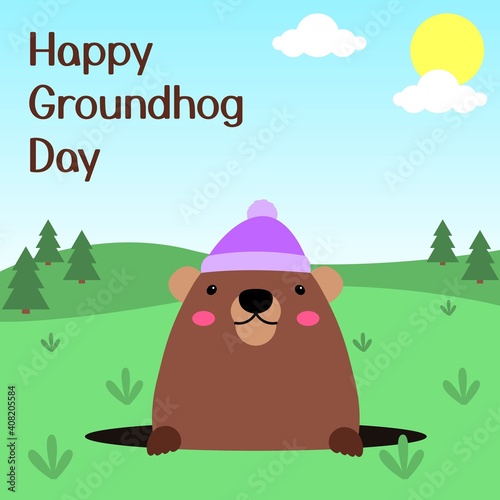 Happy Groundhog Day celebration design with cute groundhog. ready to use, for banner, website, printing promotion
