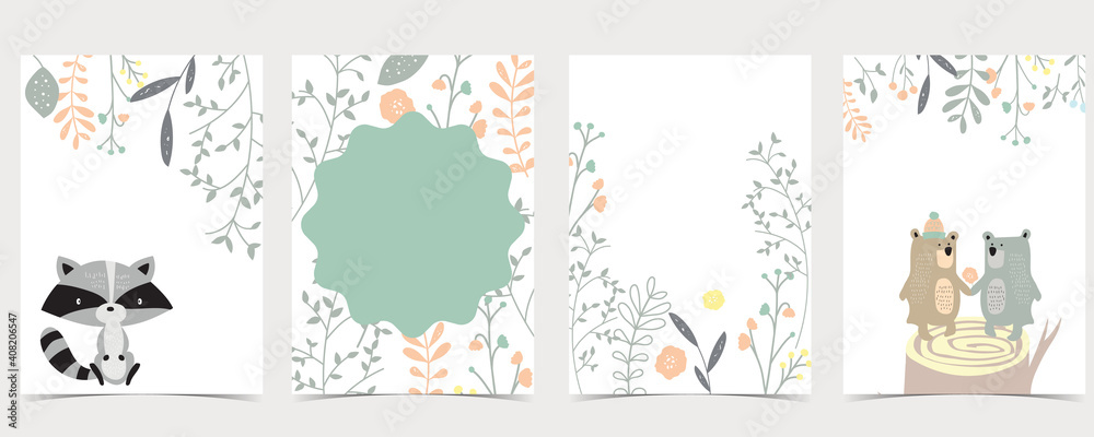 Collection of animal cards set with bear,skunk.Vector illustration for birthday invitation,postcard and sticker.Editable element Collection of animal cards set with bear,skunk.Vector illustration for birthday invitation,postcard and sticker.Editable element