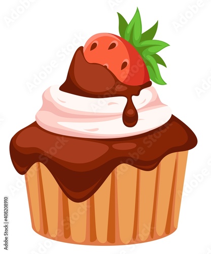 Cupcake or small cake with strawberry and choco