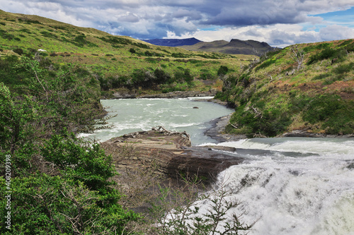 Waterfall in Torres del Paine National Park  Patagonia  Chile