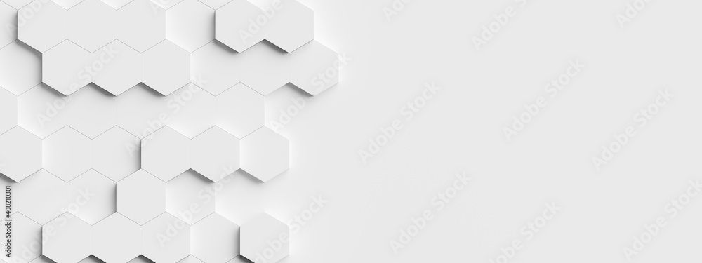 Random shifted white honeycomb hexagon background wallpaper banner pattern with copy space - obrazy, fototapety, plakaty 