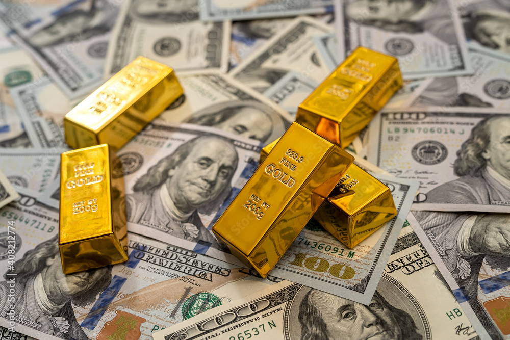 finance concept dollar bills and gold bar finance concept dollar bills and gold bar