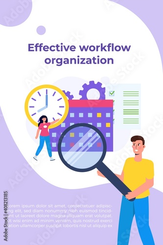 Effective workflow organization, teamwork process, deadlines respect, efficient workday concept. Vector illustration.
