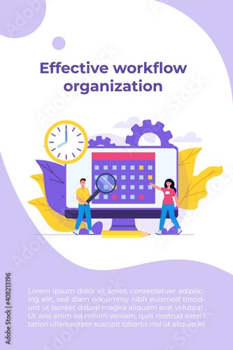 Effective workflow organization, teamwork process, deadlines respect, efficient workday concept. Vector illustration.