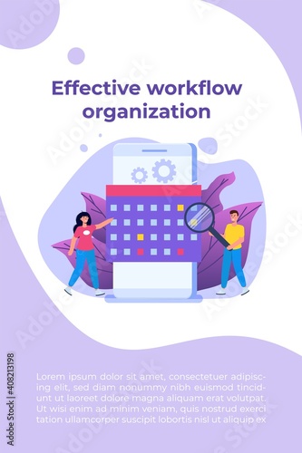 Effective workflow organization, teamwork process, deadlines respect, efficient workday concept. Vector illustration.