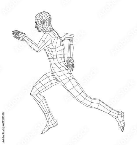 Wireframe running man. Vector