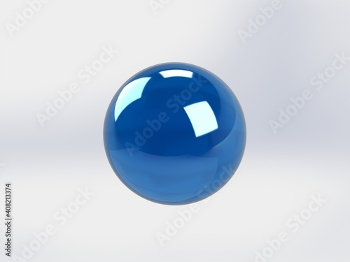 Realistic 3D Blue Glass Sphere Ball On Universal Color RGB Light Background 3D Illustration.