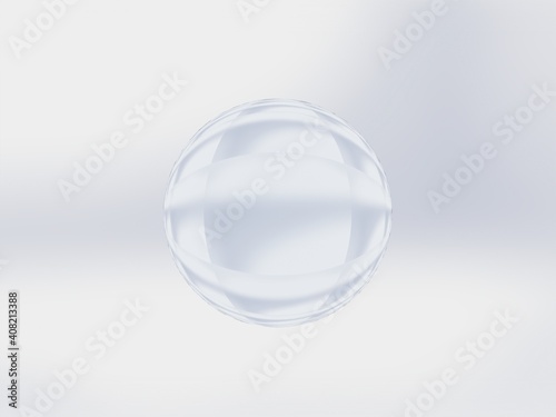 Realistic 3D glass sphere ball on RGB light background. Universal color, 3D illustration.