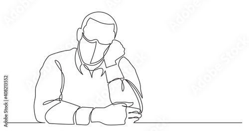 continuous line drawing of dreaming man wearing face mask